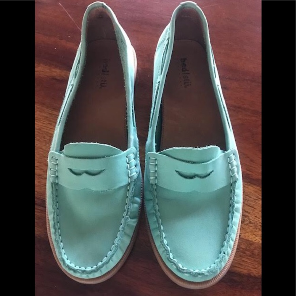 Anthropologie Seafoam Leather Penny Loafers